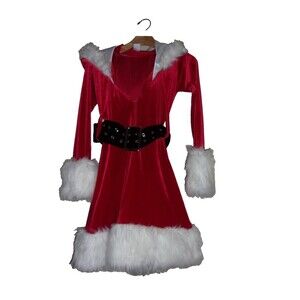 Mrs. Claus Dress Sexy Short J. Valentine Sz. M L Red White Velvet USA